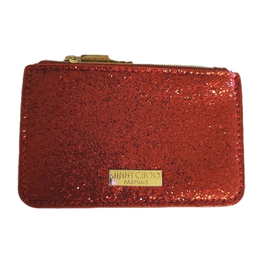 Jimmy Choo I Want Choo Red Shimmer Glitter Mini Zippered Coin Purse Only